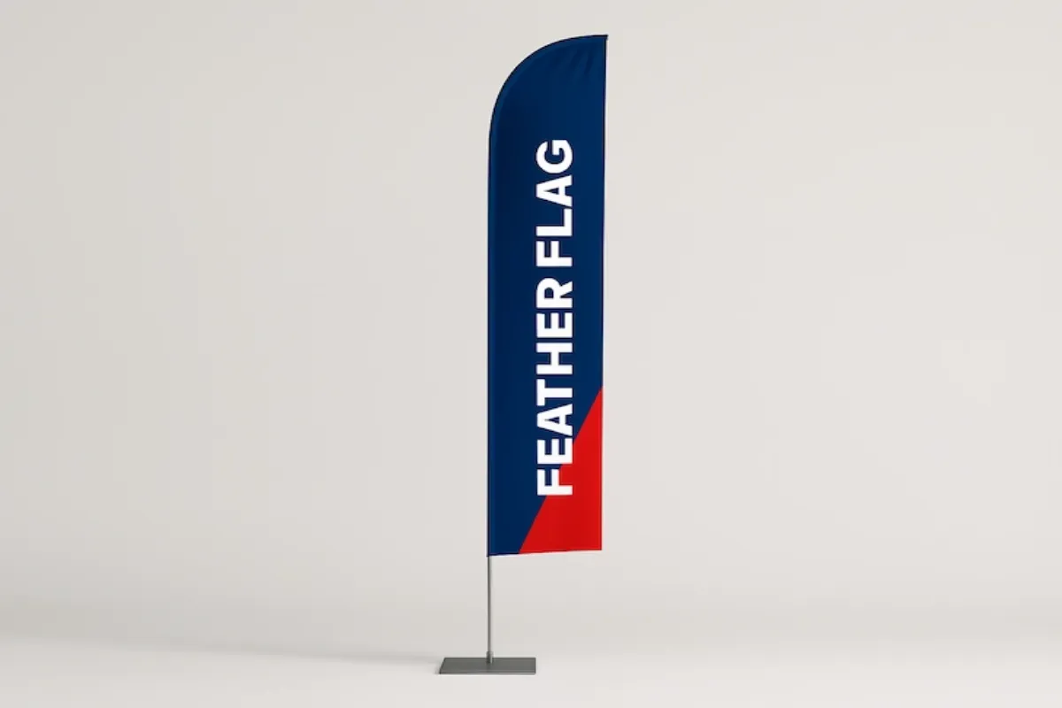 Custom feather flags with curved sail designs for outdoor advertising and event promotions