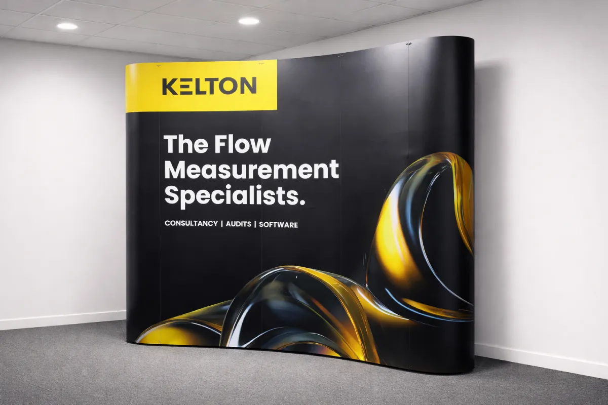 right side view of pop up display curved type for event branding 