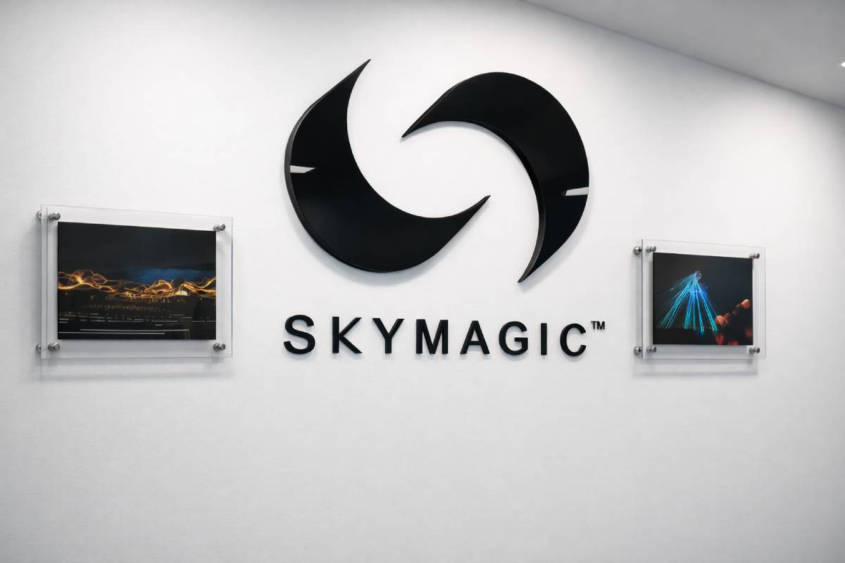 3D acrylic wall logo and lettering off the wall with stainless standoffs and acrylic panels