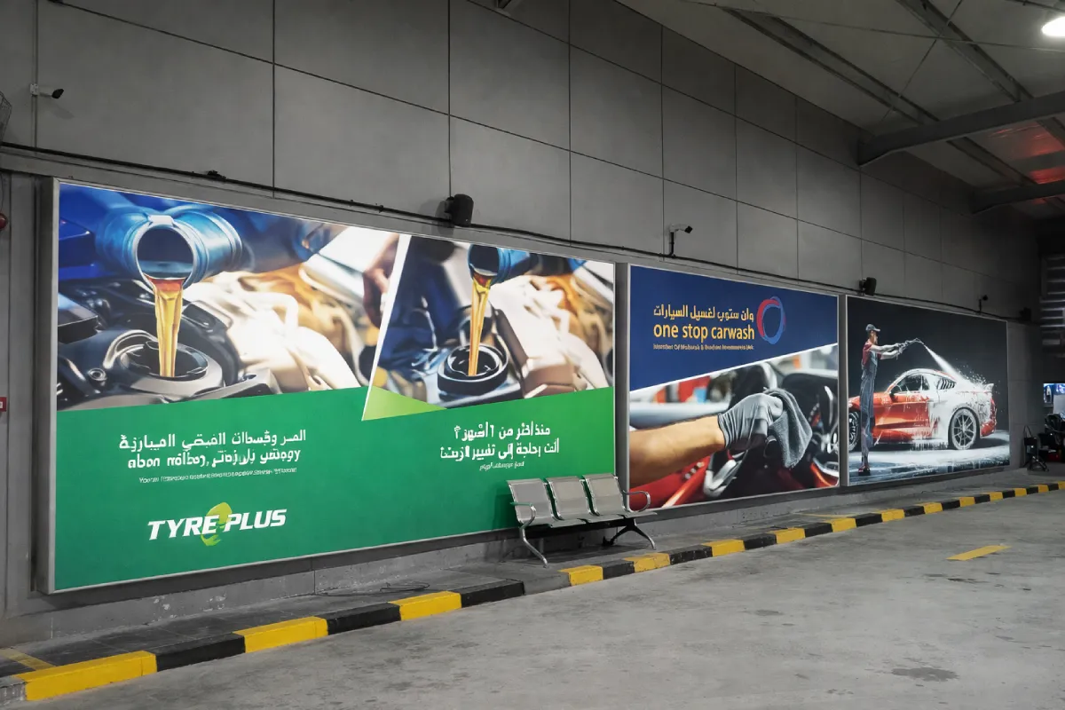 IKEA Backlit Wall Displays and LED lightboxes in a commercial hallway, Dubai, by Ninety Nine Advertising LLC.