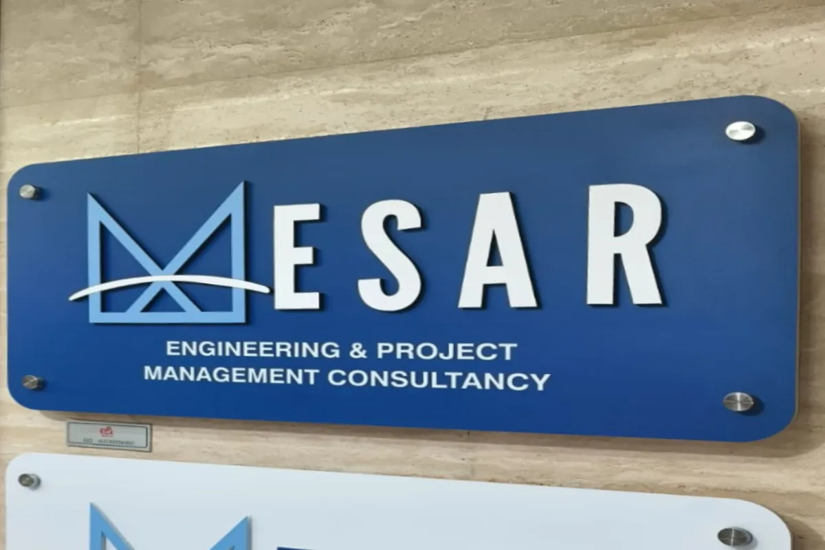 Indoor office signs with standoff mounting for Mesar Abu Dhabi