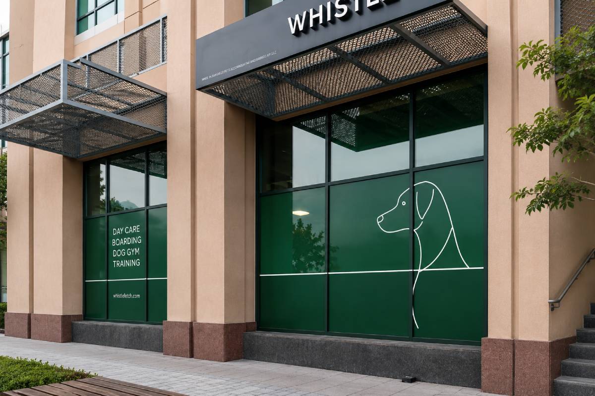 printed frosted and opaque storefront graphics for whistle and fetch by Ninety Nine Advertising