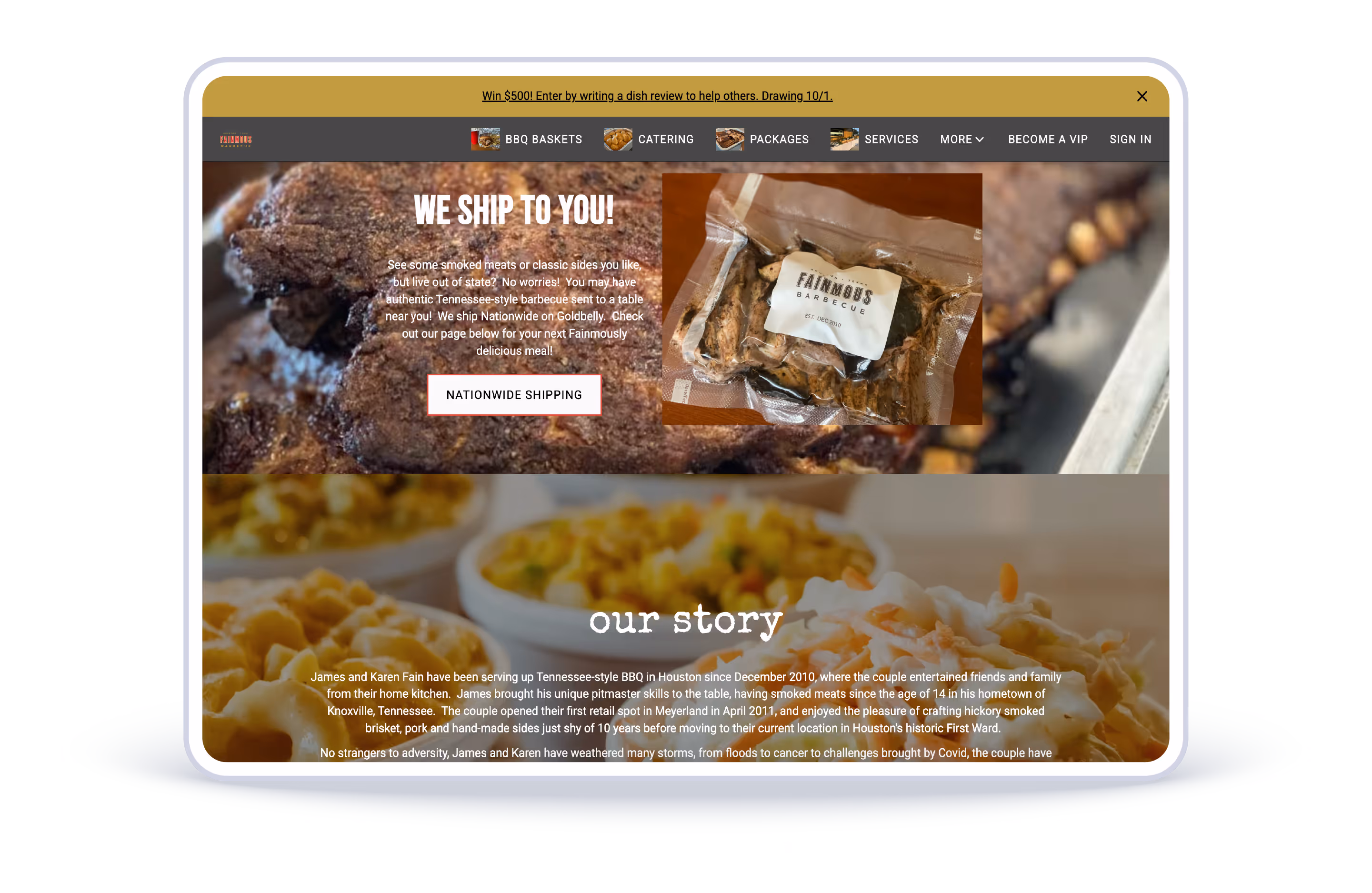 Fainmous BBQ restaurant website with Popmenu