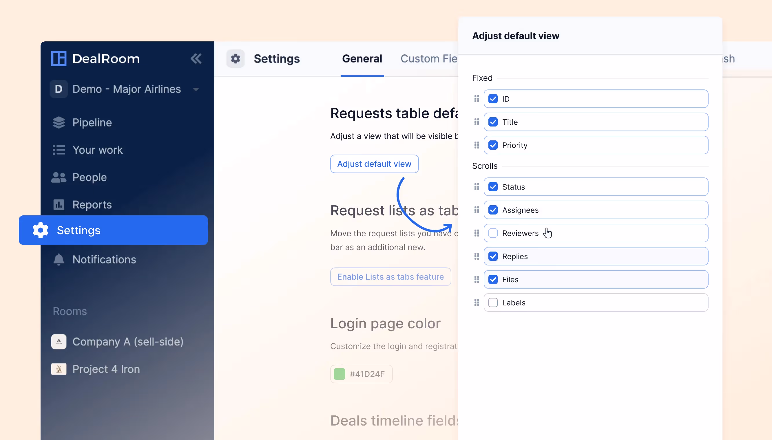 requests table UI DealRoom feature