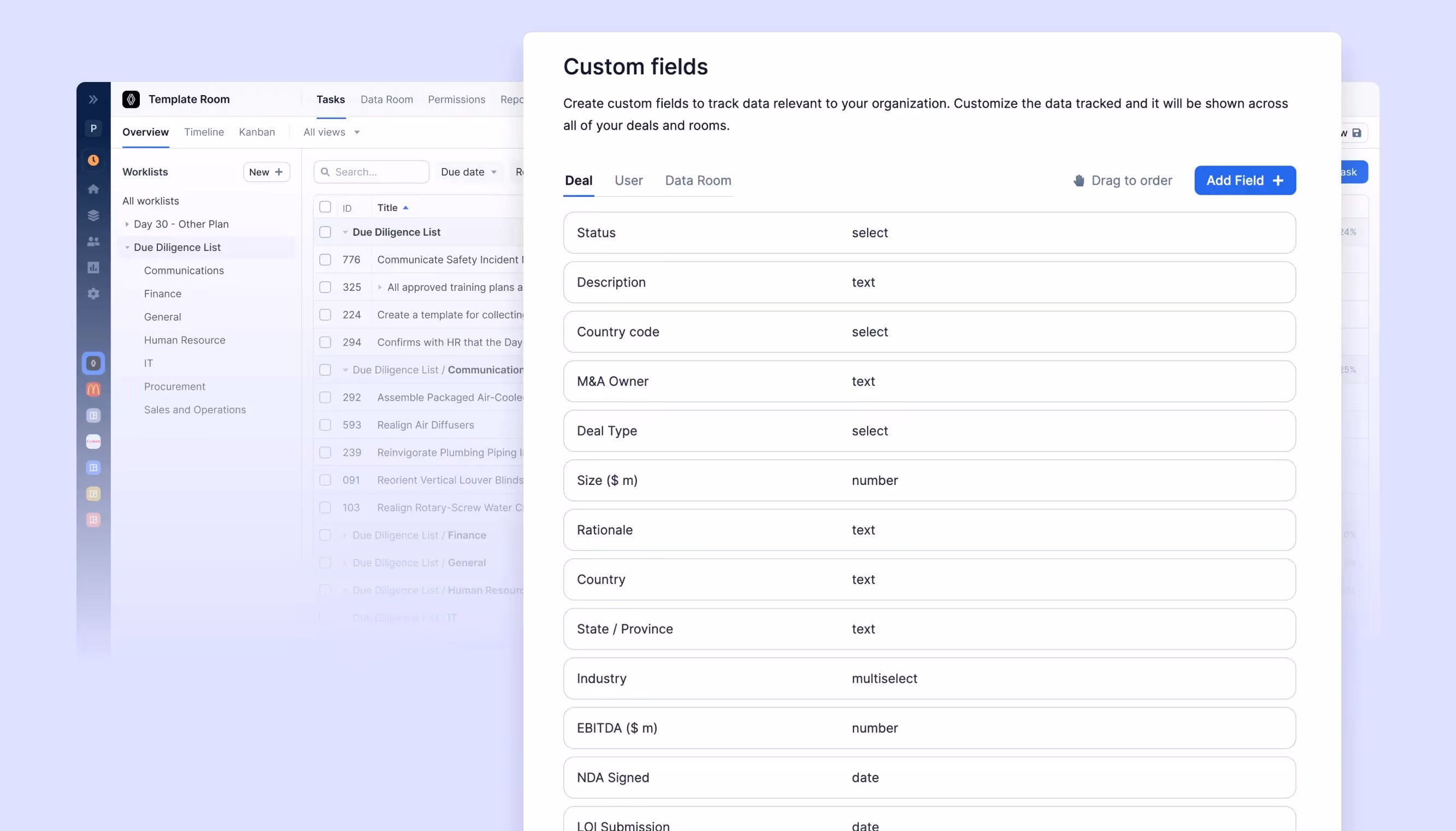 custom fields in DealRoom
