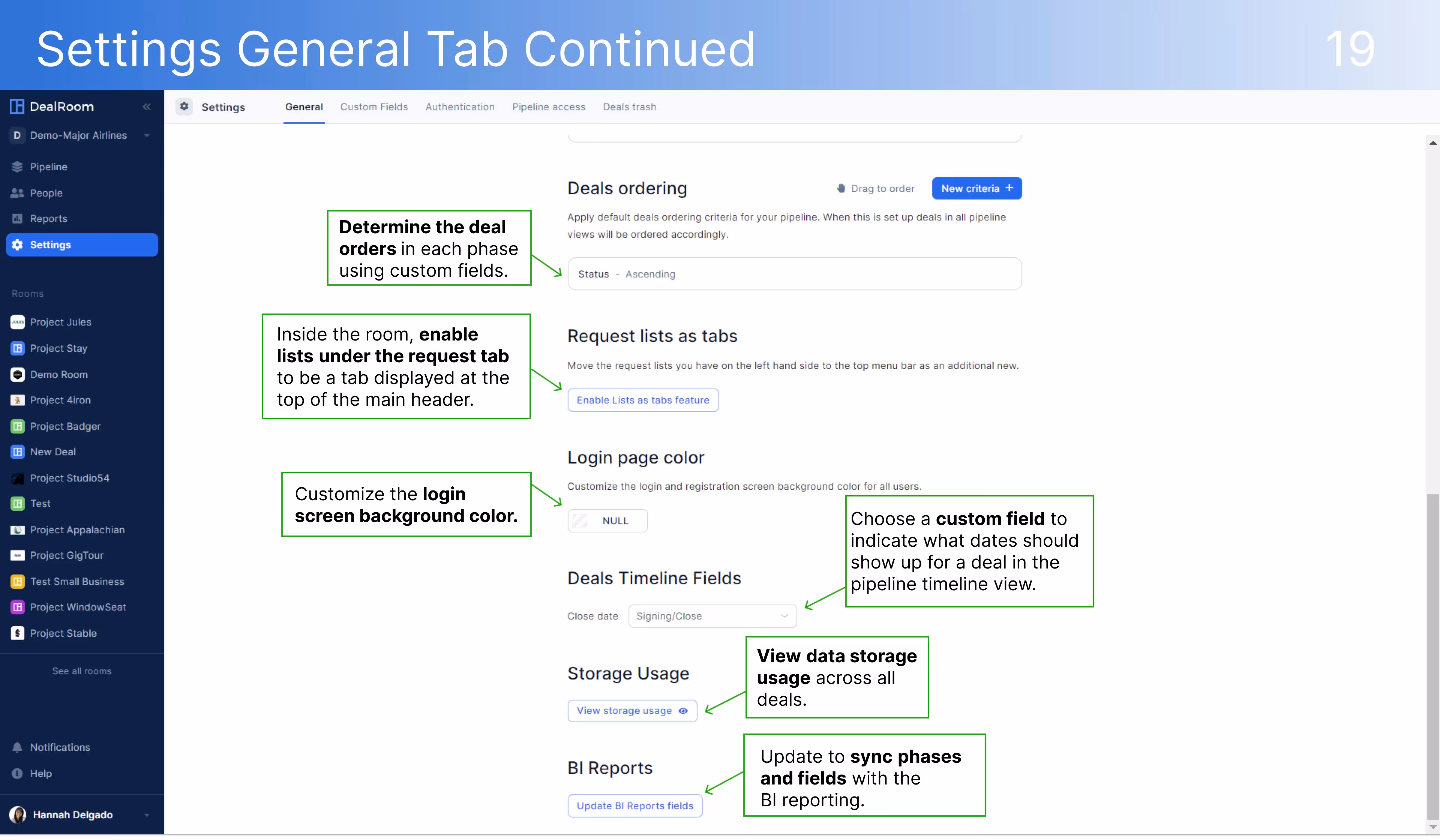  DealRoom Settings General Tab Continued