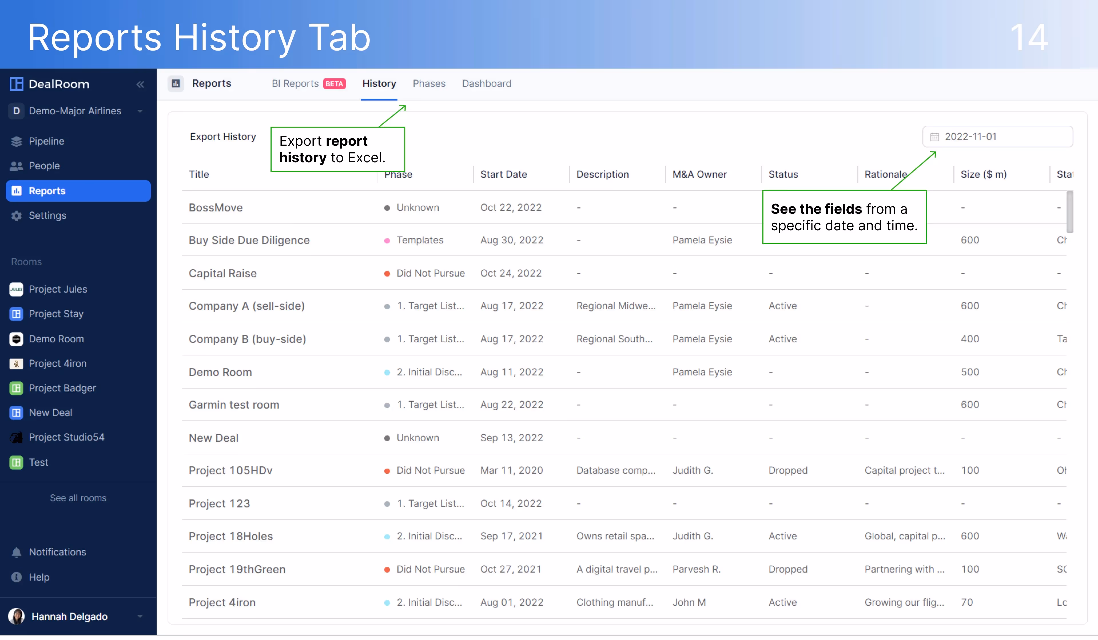 DealRoom Reports History