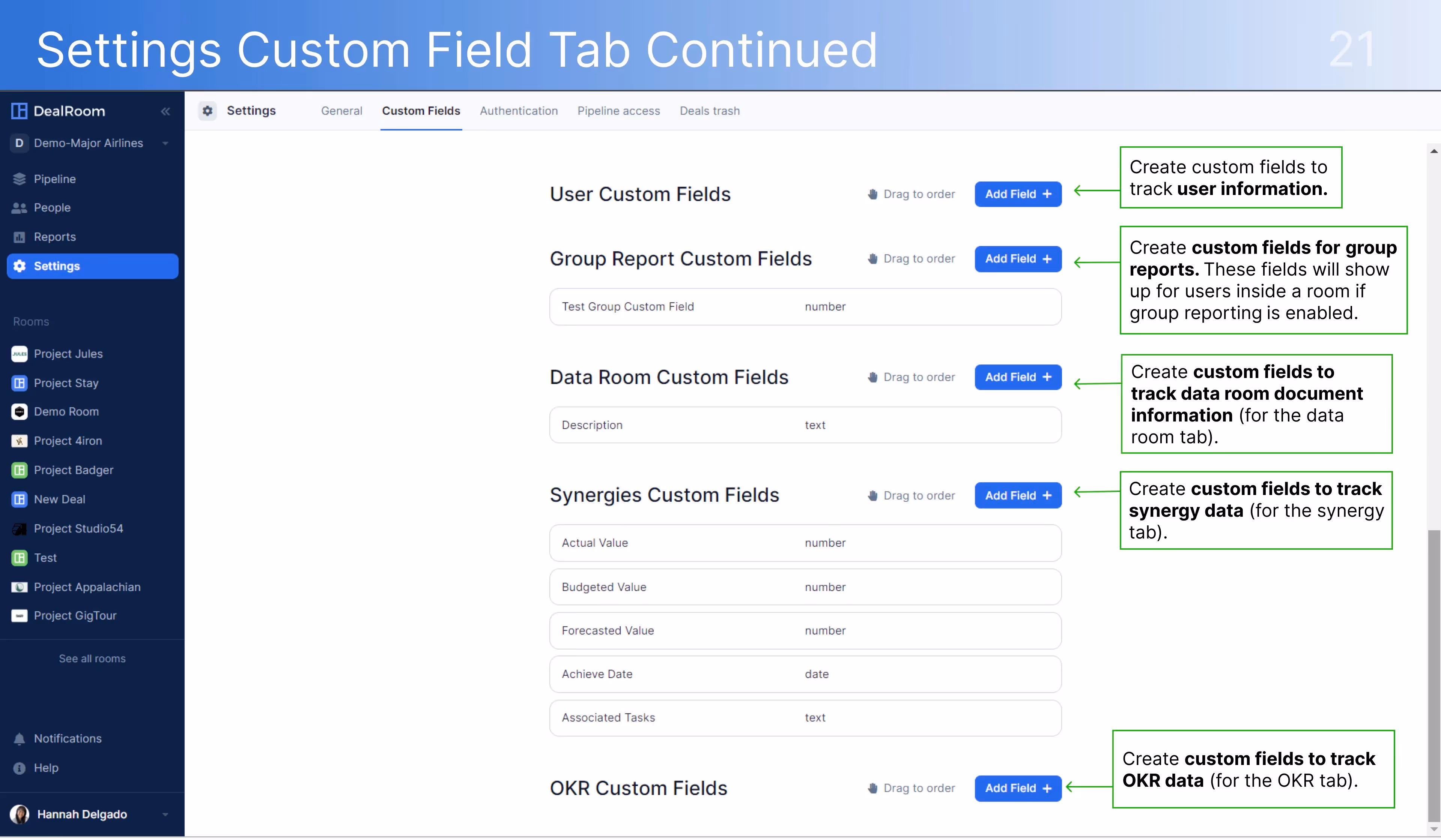  DealRoom Settings Custom Field Continued