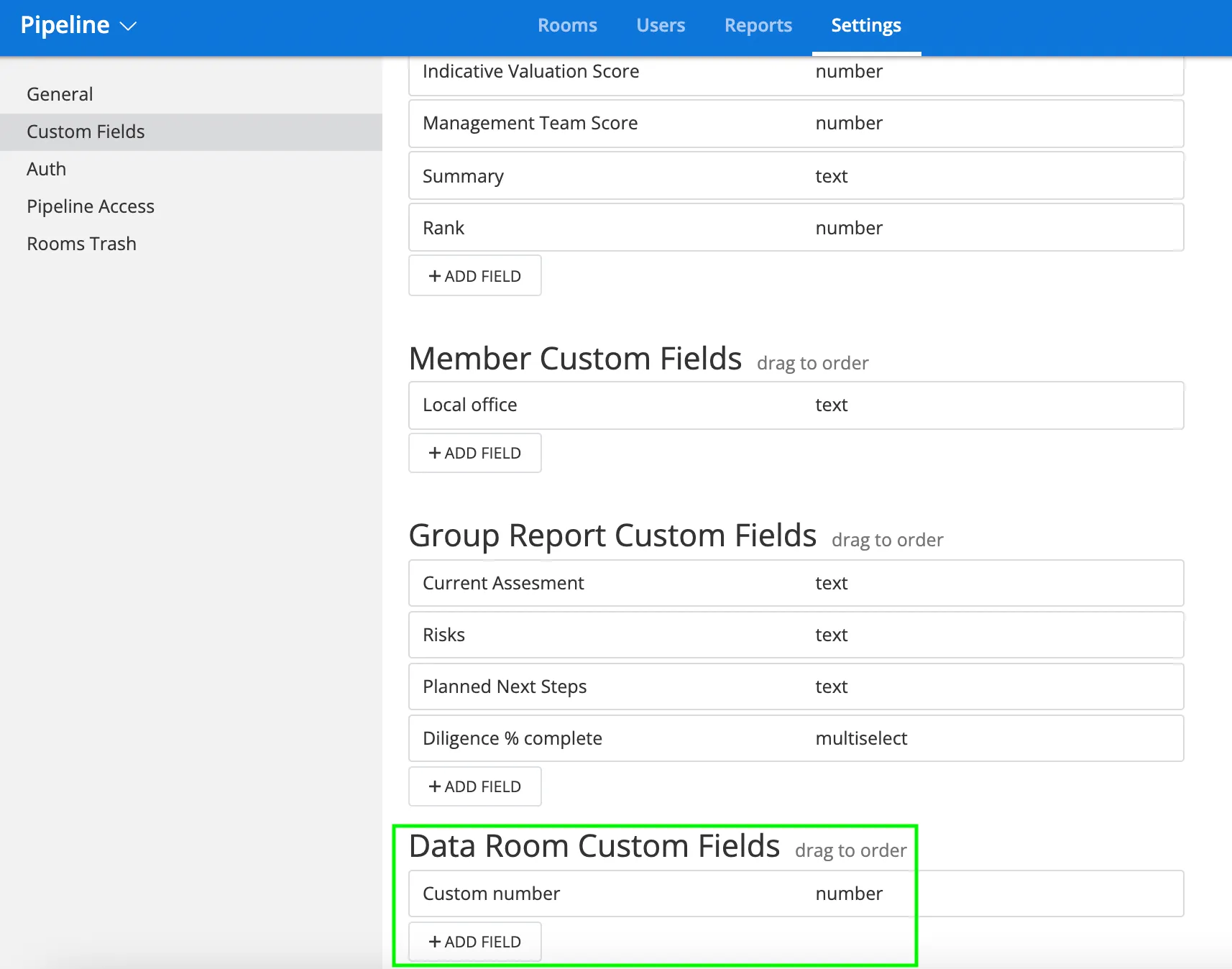 dealroom custom columns settings
