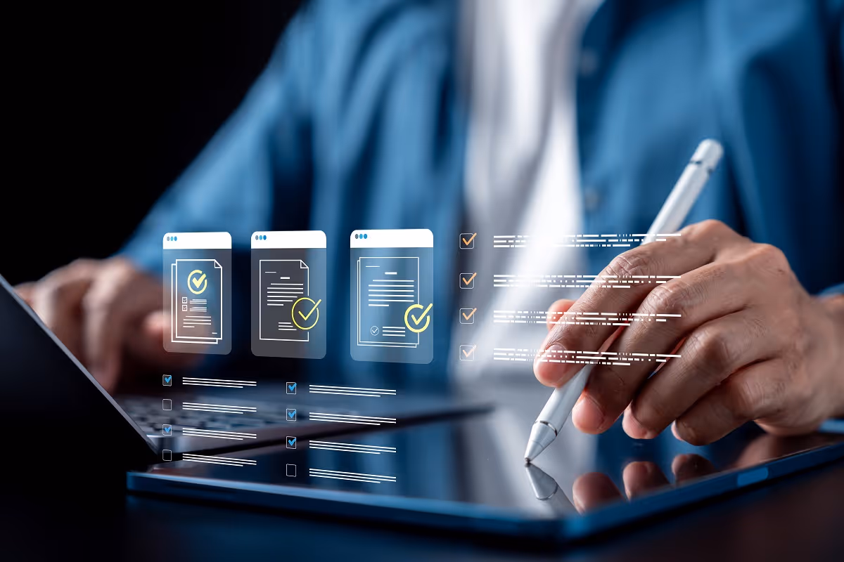 AI contract review interface highlighting clause extraction, checklist validation, and automated legal due diligence analysis