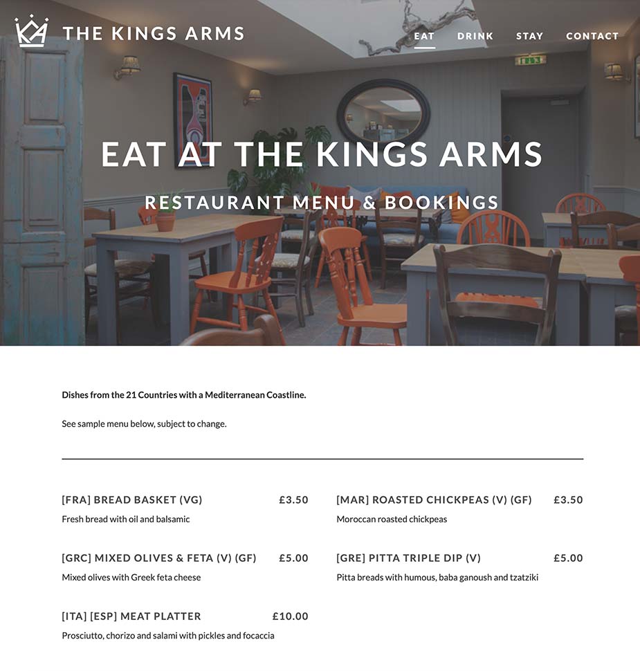 The Kings Arms Malmesbury Website Homepage by Lunalight Limited