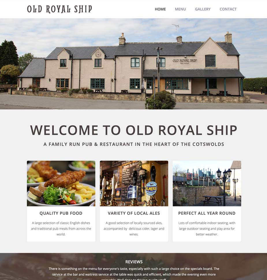 Cotswold Pub Website Design for Old Royal Ship, by Lunalight Limited