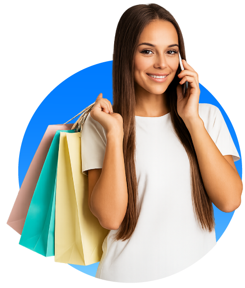 Mujer con compras hecha con su cuenta de vana pay. Compras en cuotas con vana.