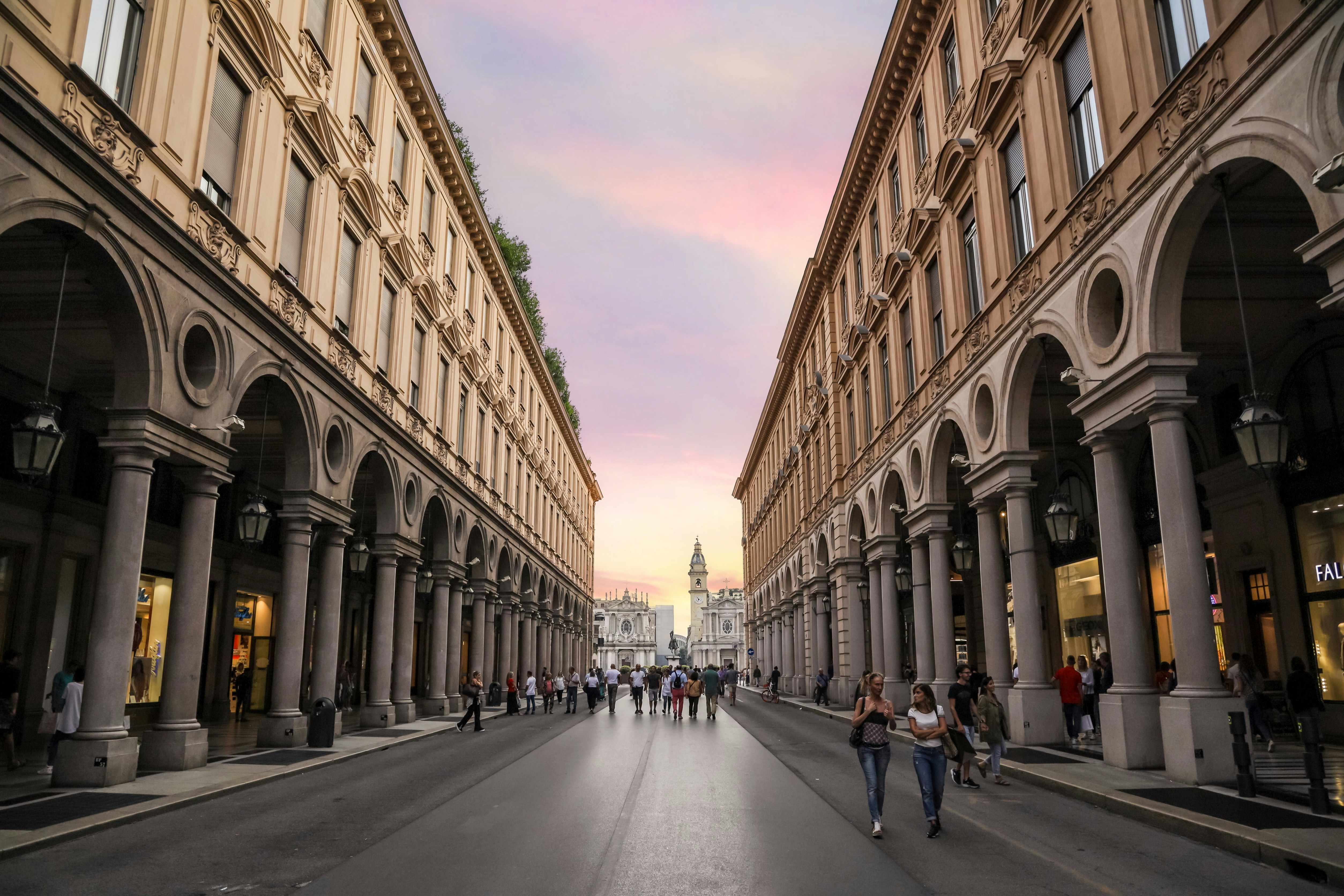 street in Turin with classic Italian architecture and warm sunlight