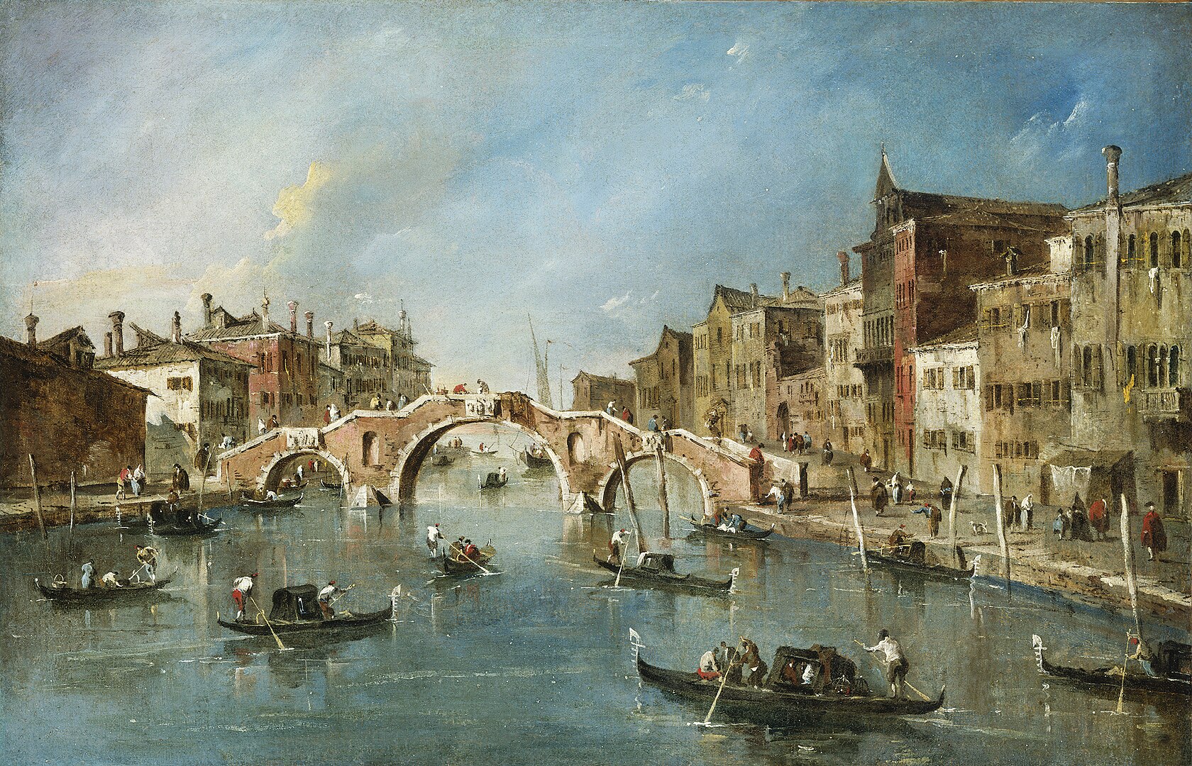 Francesco Guardi’s 1775-1780 painting depicting gondolas filled with tourists on the Venetian canals, capturing the historic charm of Venice as a travel destination.