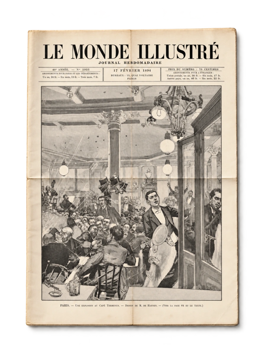 Couverture de Le Monde illustré, 1894-02-17 — Une explosion au café Terminus
