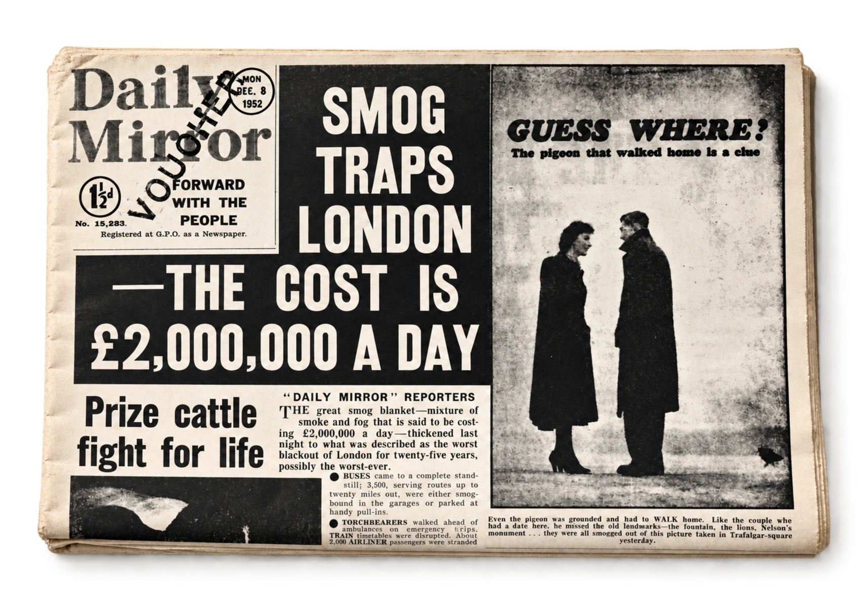 Couverture de Daily Mirror, 8 décembre 1952 : Smog Traps London