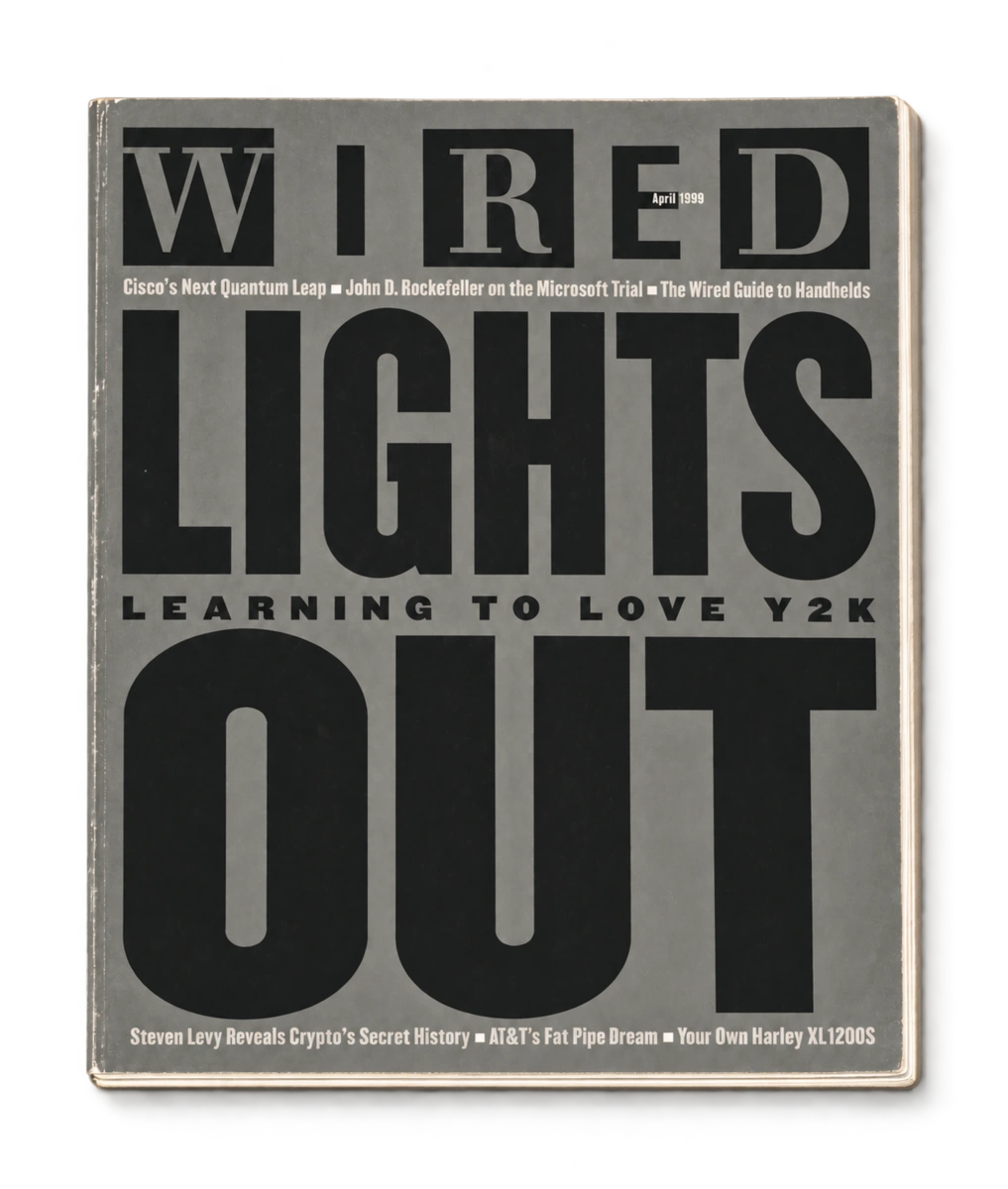 Couverture de WIRED, avril 1999 : Lights Out — Learning to Love Y2K, couverture sur le bug de l’an 2000.
