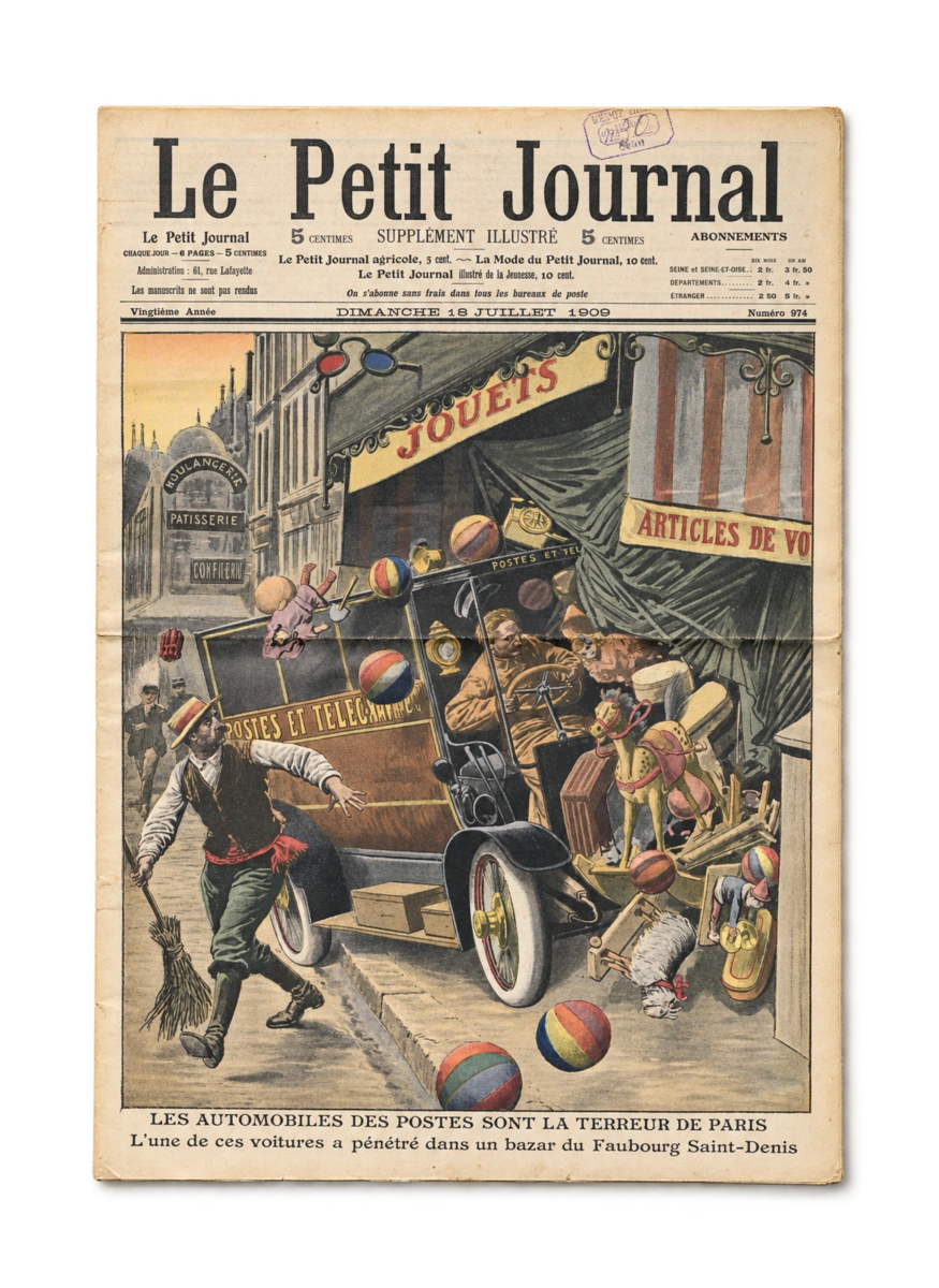 Le Petit Journal, 18 juillet 1909, n° 974. « Les automobiles des Postes sont la terreur de Paris ».