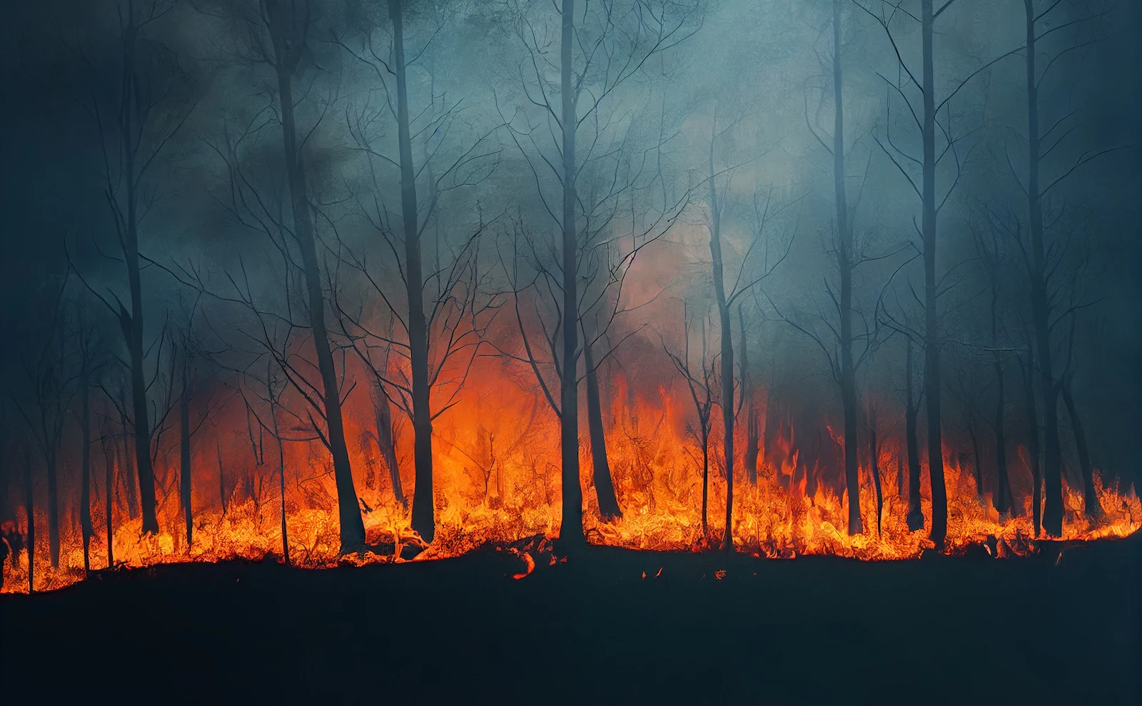 Incendie dans une forêt sombre.