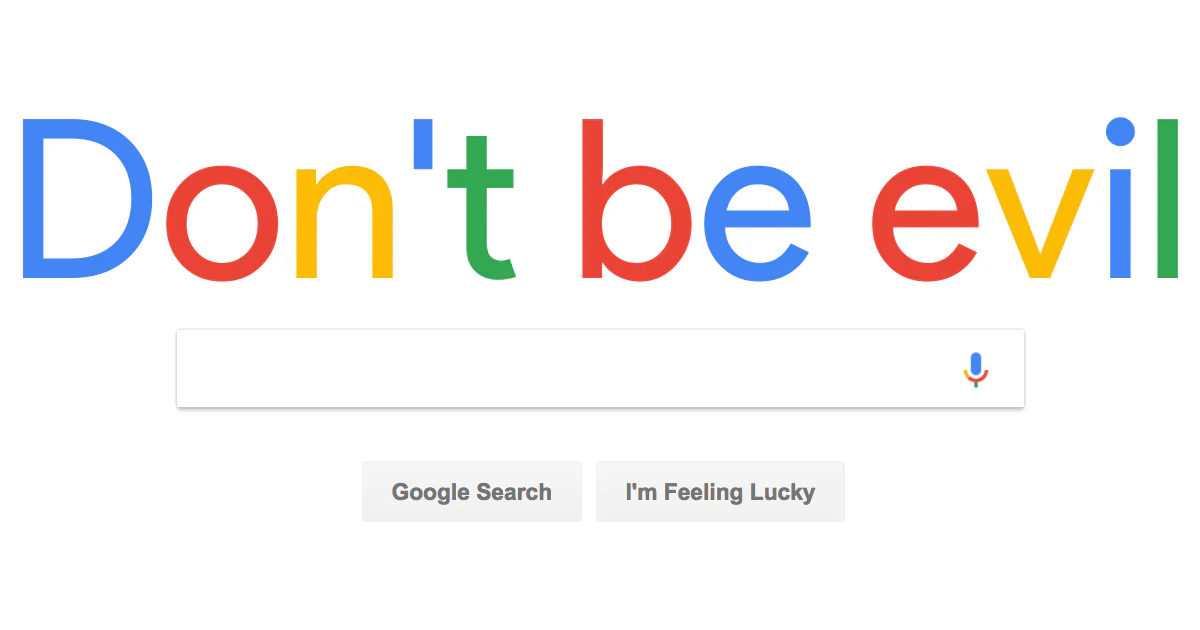 Interface inspirée de Google portant la devise Don’t be evil.