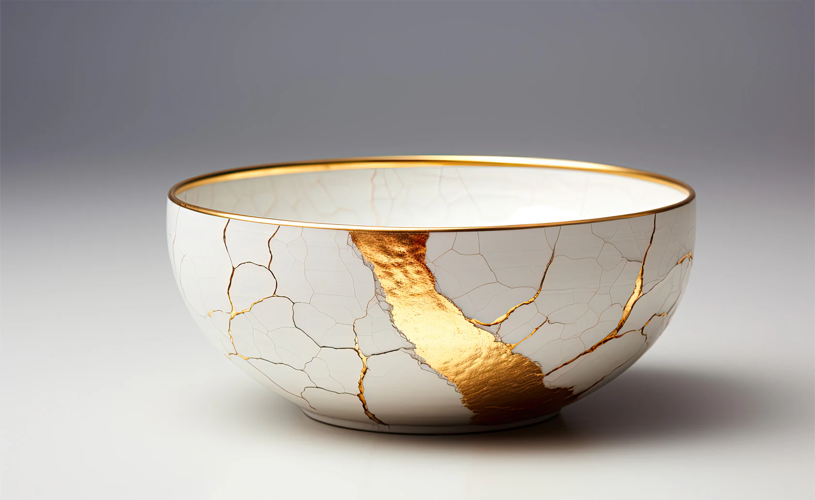 Bol réparé par des jointures dorées selon la technique du kintsugi.