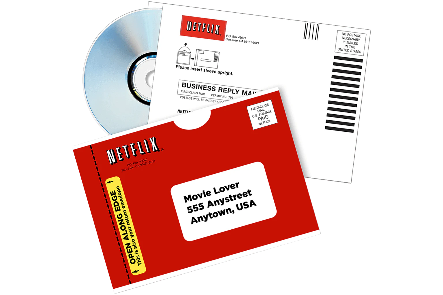DVD et enveloppes du service de location par courrier de Netflix.