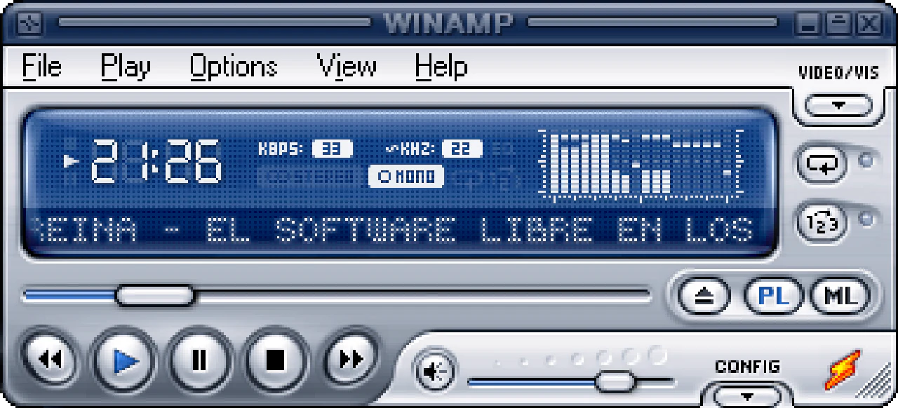 Interface du lecteur de musique Winamp.