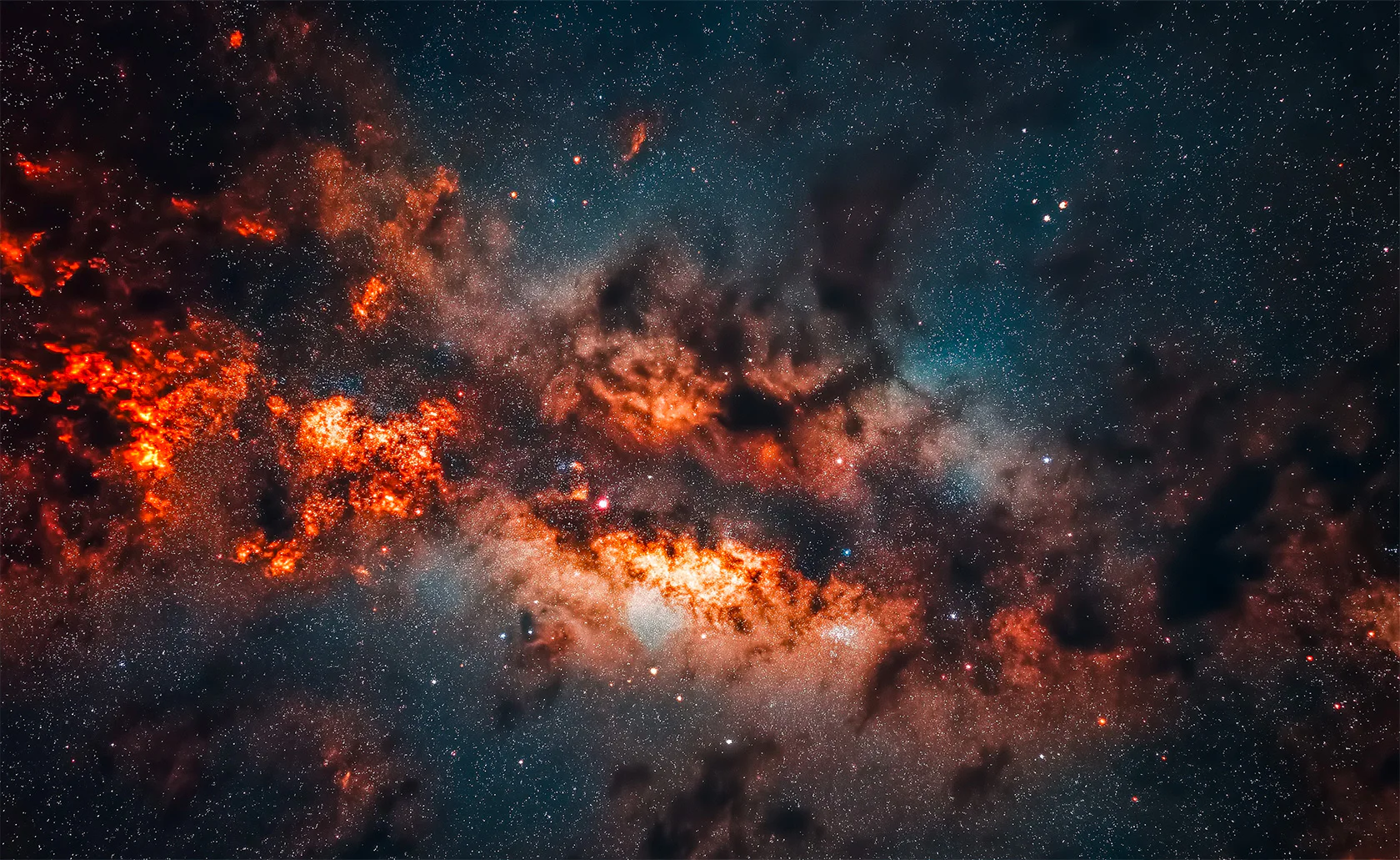 Nuage cosmique lumineux au milieu des étoiles.