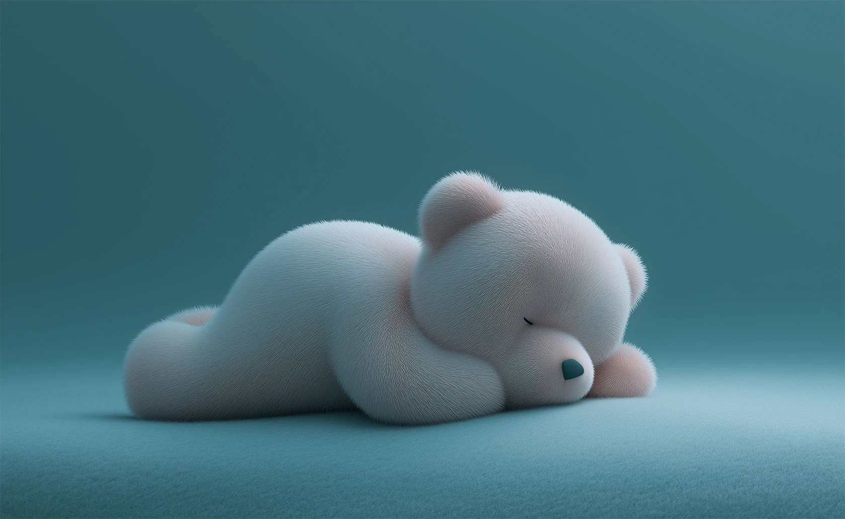 Petit ours illustré endormi sur un fond bleu.
