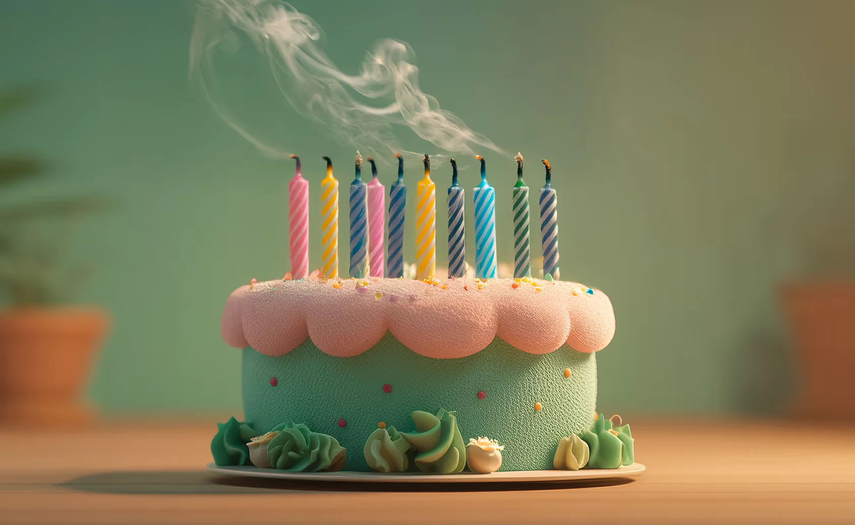 Gâteau d’anniversaire avec des bougies multicolores.