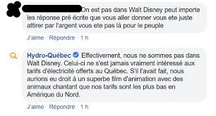 Réponse d’Hydro-Québec utilisant une référence à Walt Disney pour parler de ses tarifs.