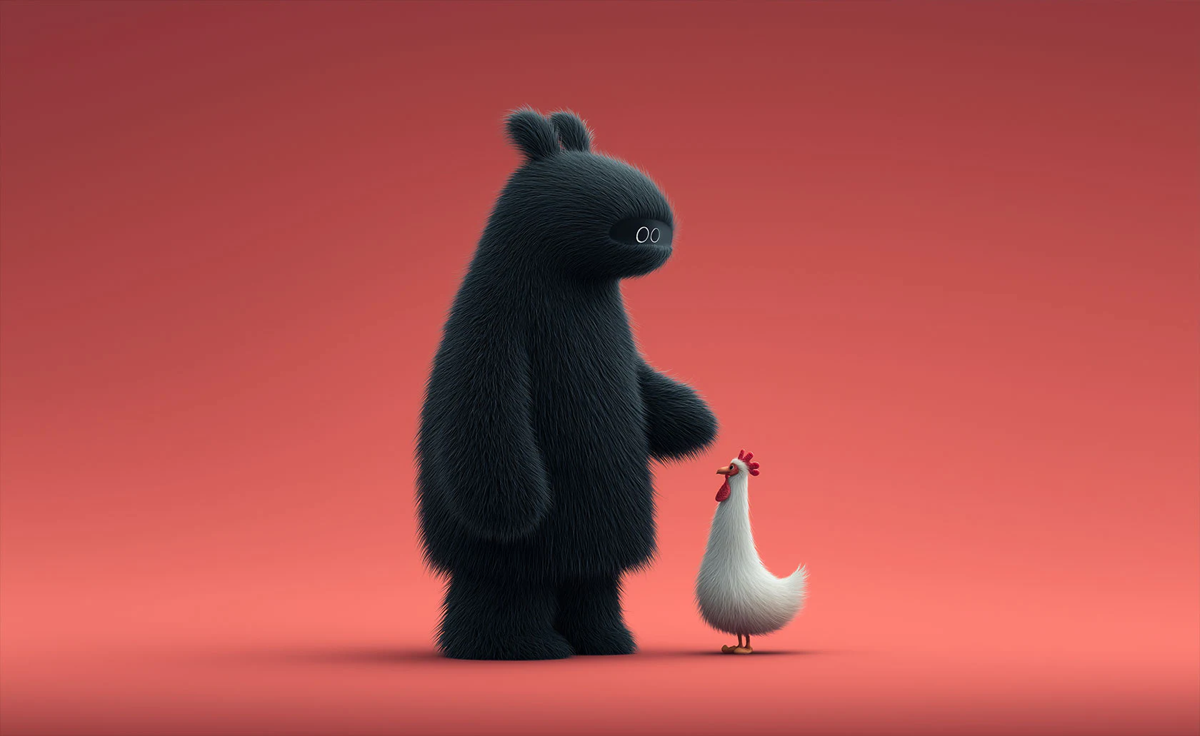 Illustration d’un ours face à une petite poule.