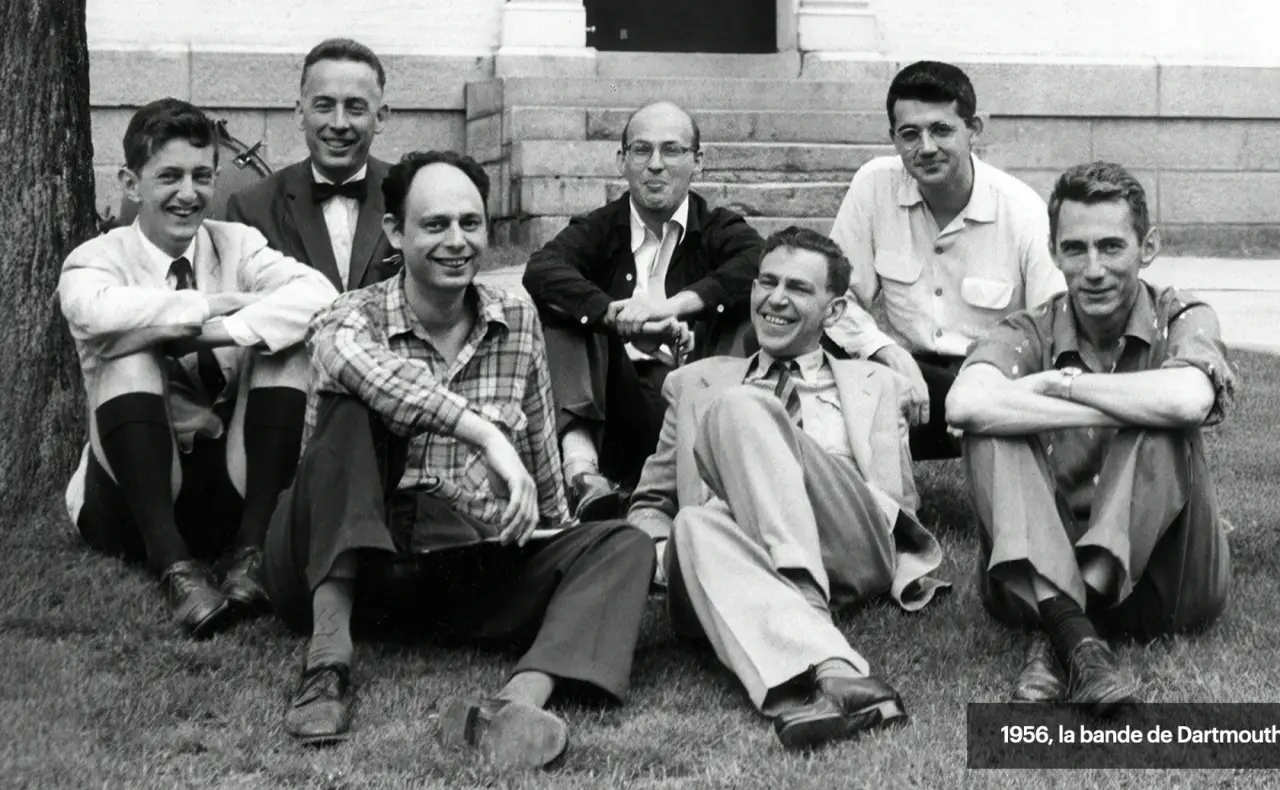 Photographie de groupe présentée comme celle des participants à Dartmouth en 1956.