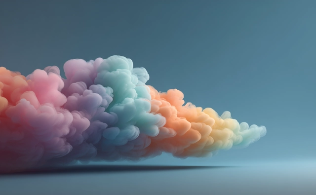 Nuage multicolore sur un fond bleu.