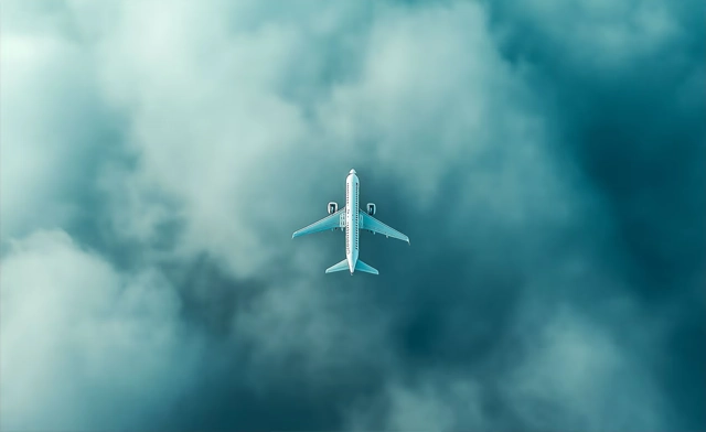 Avion vu du dessus au milieu des nuages.