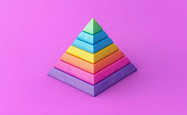 Pyramide composée de blocs multicolores superposés.