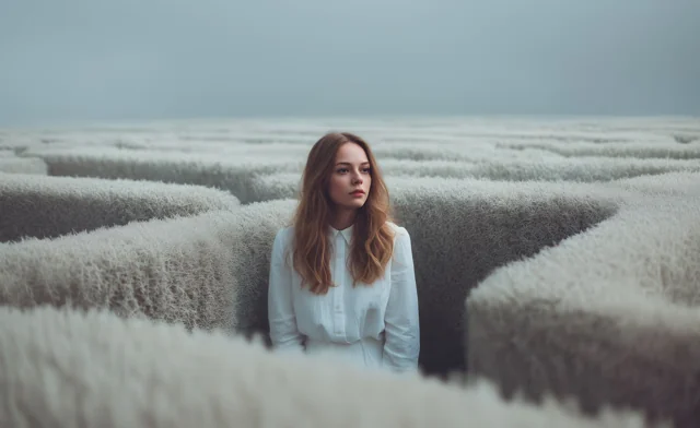 Personne au milieu d’un labyrinthe de haies.