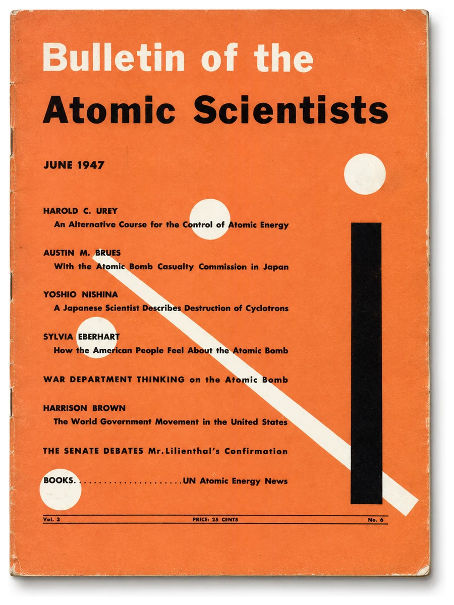 Bulletin of the Atomic Scientists, juin 1947. L’Horloge de l’apocalypse fait son apparition.