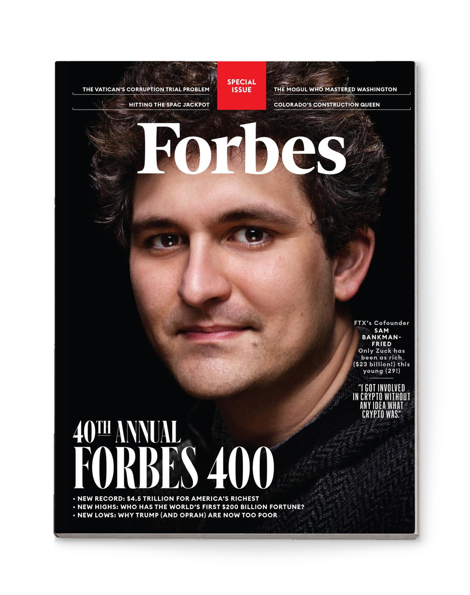 Couverture de Forbes consacrée à Sam Bankman-Fried, octobre/novembre 2021.