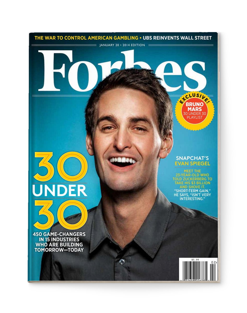 Couverture de Forbes consacrée à Evan Spiegel, 20 janvier 2014.