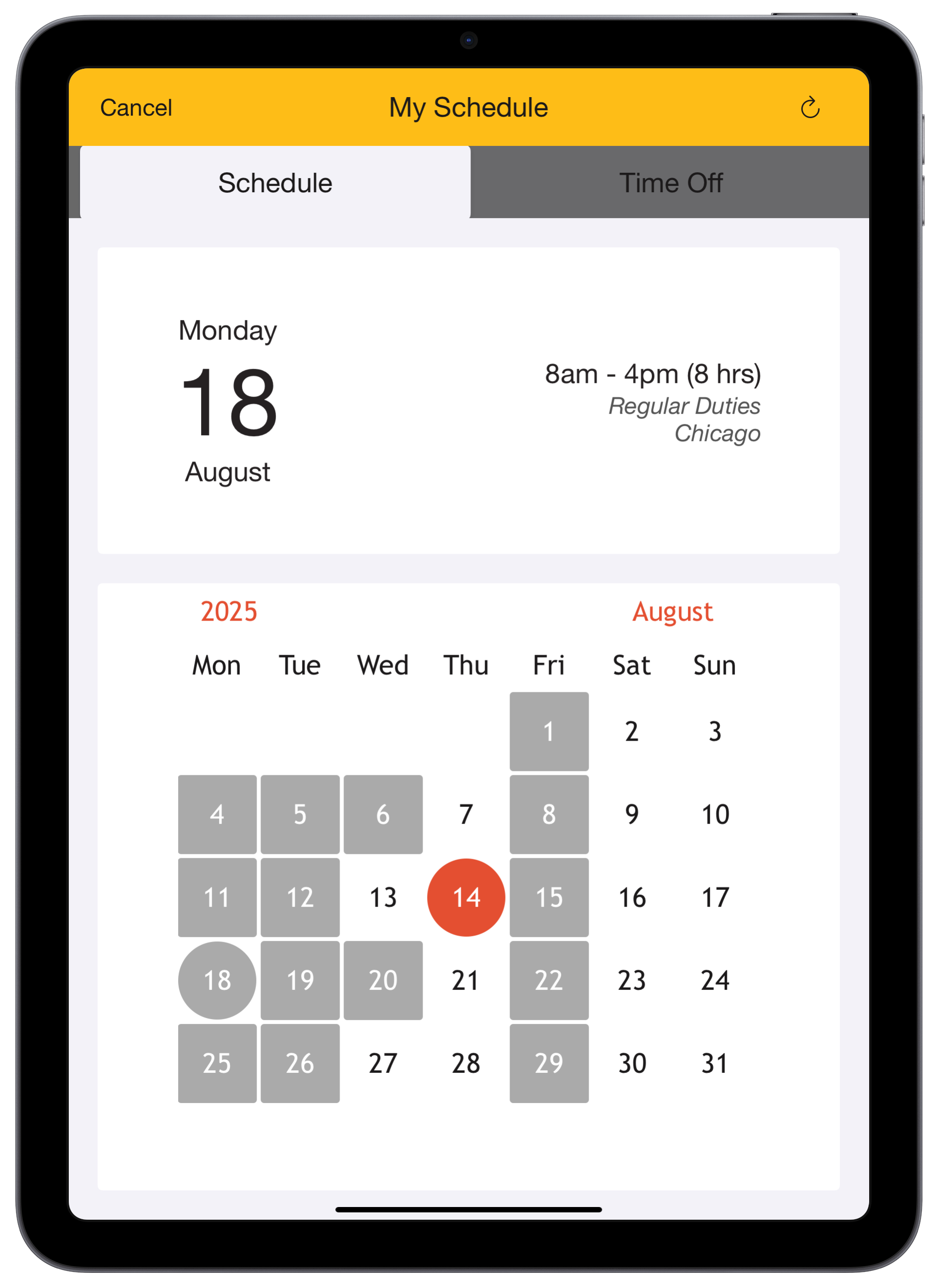 Employee View Schedule on iPad