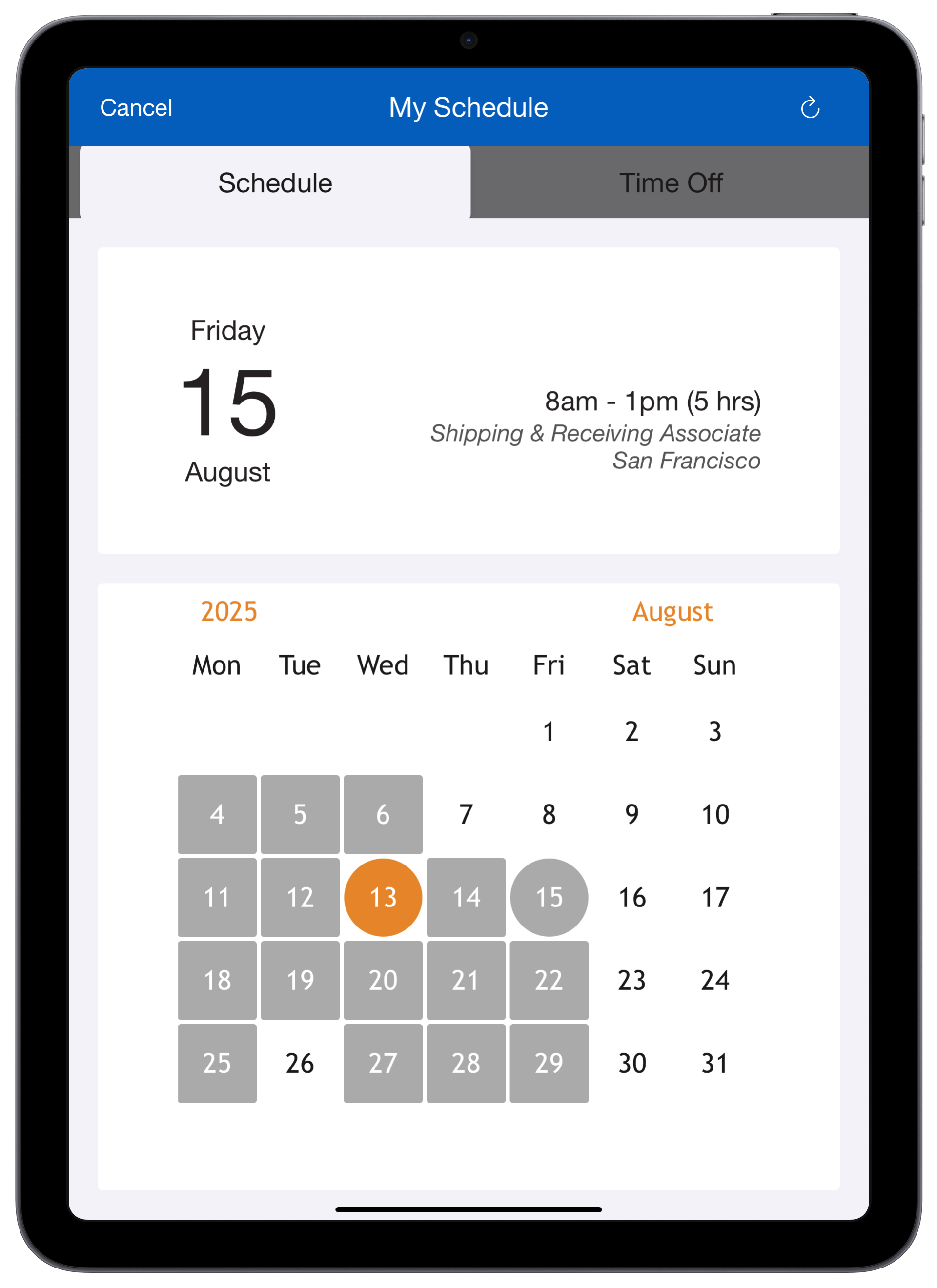 Employee View Schedule on iPad