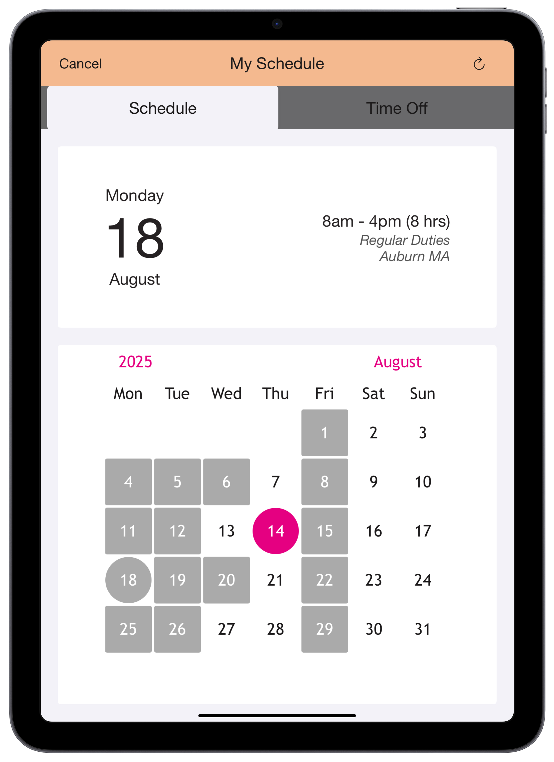 Employee View Schedule on iPad