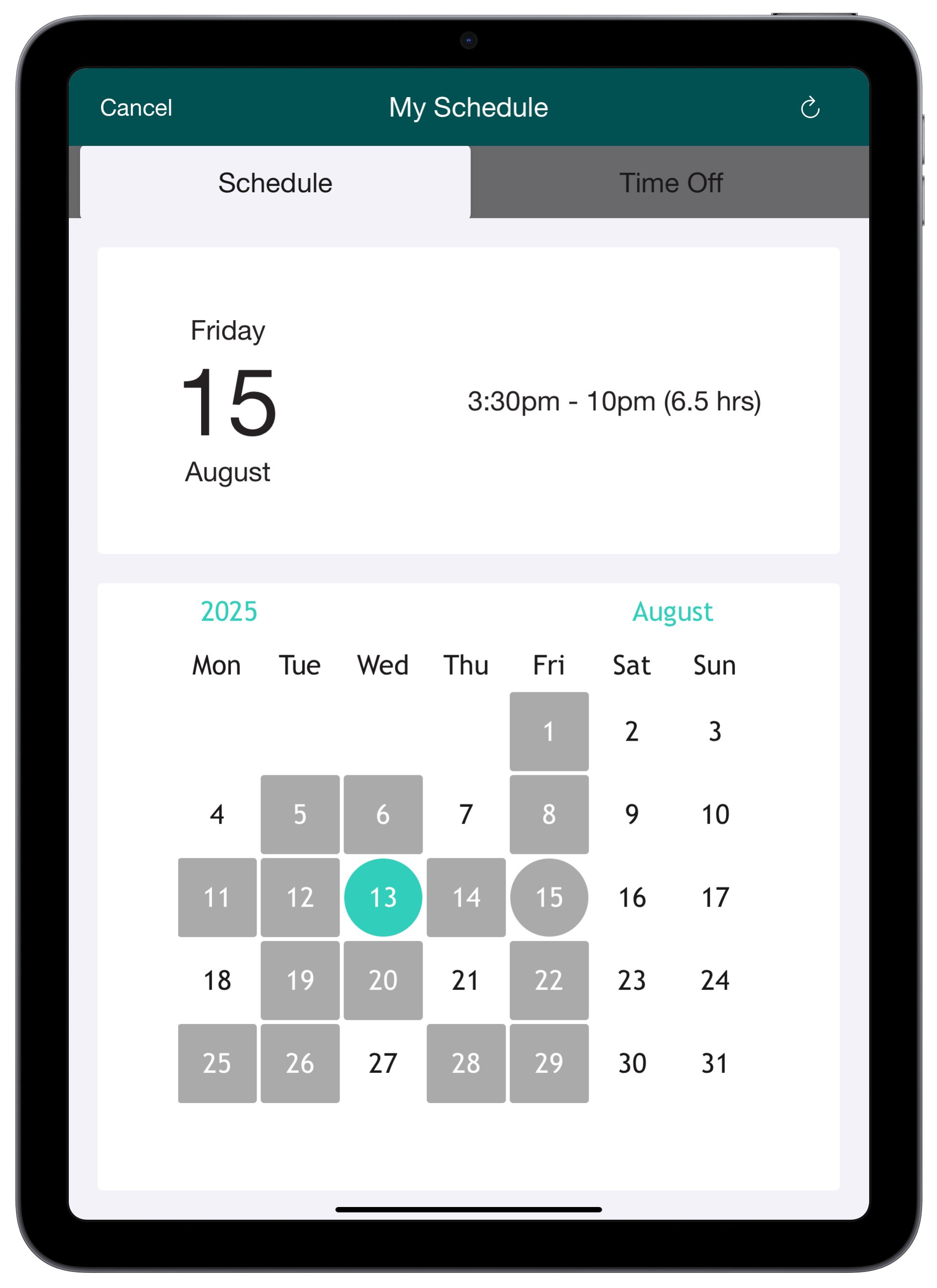 Employee View Schedule on iPad