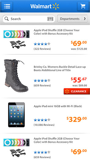 Walmart app screen