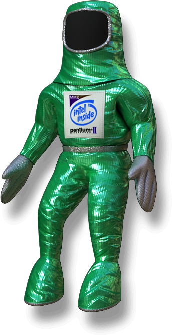 Intel person in bunnysuit doll