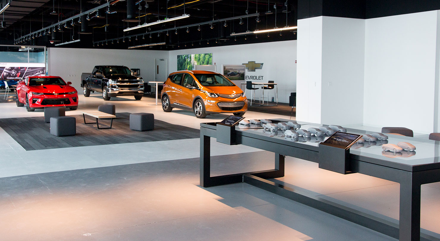 Inside futuristic Chevy dealership