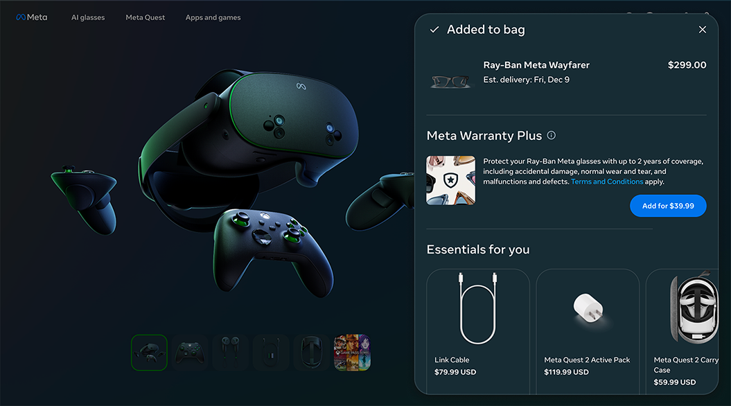 Meta UI example for dark mode on desktop