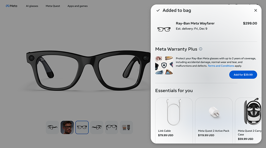 Meta UI example for light mode on desktop